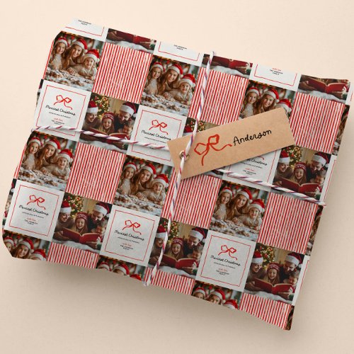 Elegant modern traditional red bow photo Christmas Wrapping Paper