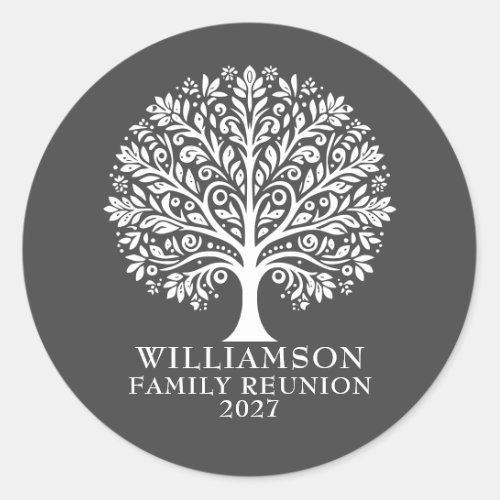 Elegant Modern Tree Family Reunion Classic Round Sticker