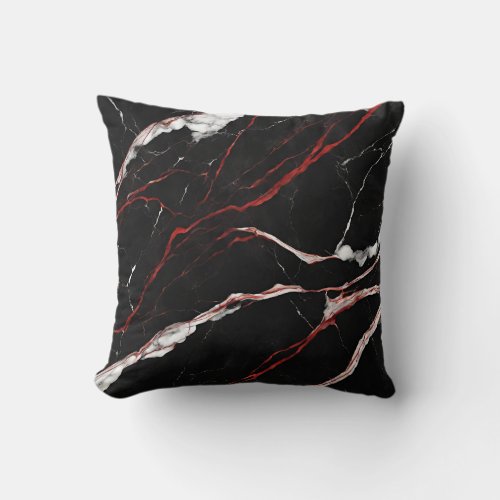 Elegant Modern Trendy Black Red Marble Throw Pillow