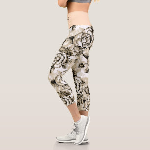 Elegant Modern Trendy Floral Capri Leggings
