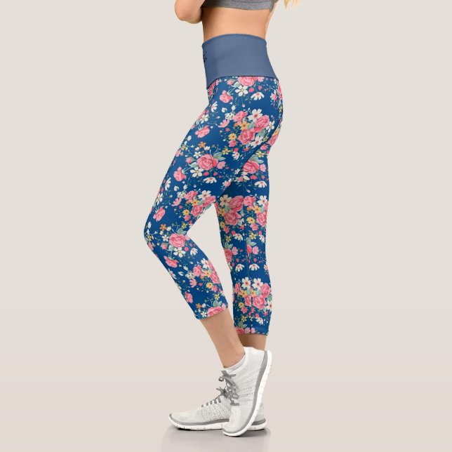 Elegant Modern Trendy Floral Capri Leggings (Left)