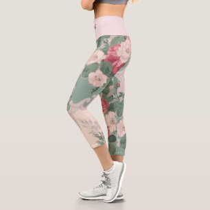 Elegant Modern Trendy Floral Capri Leggings