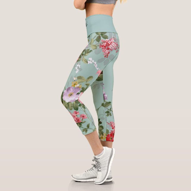 Elegant Modern Trendy Floral Capri Leggings (Left)