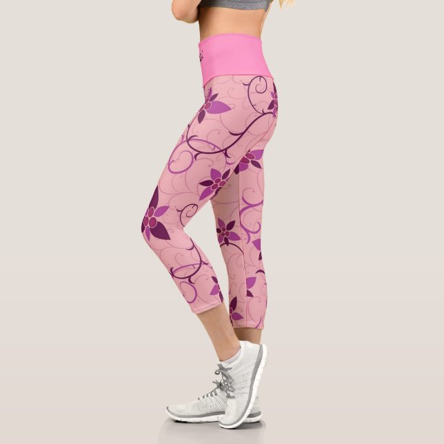 Elegant Modern Trendy Floral Capri Leggings (Left)