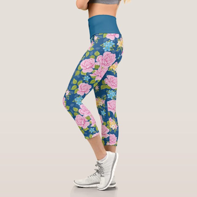 Elegant Modern Trendy Floral Capri Leggings (Left)