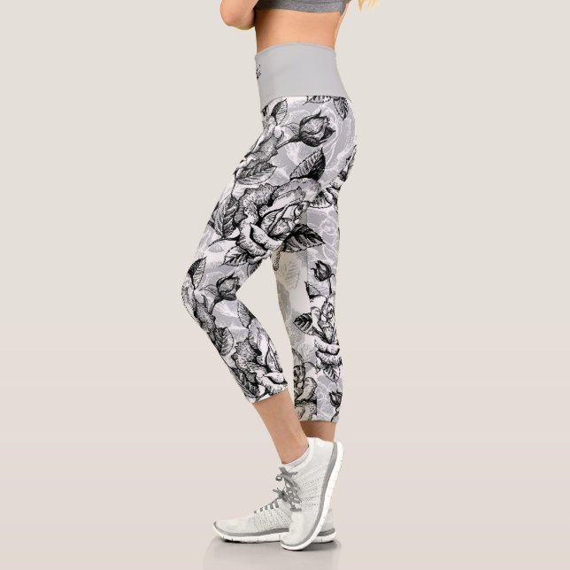 Elegant Modern Trendy Floral Capri Leggings (Left)