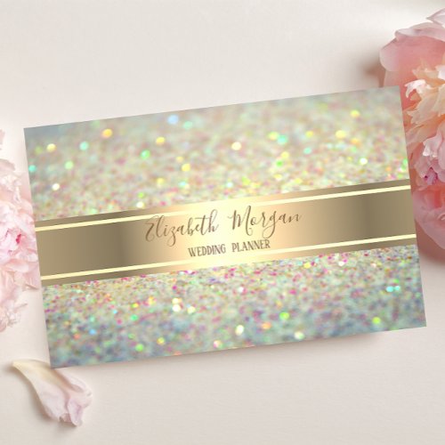 Elegant Modern Trendy Glitter BokehGold Stripe Business Card