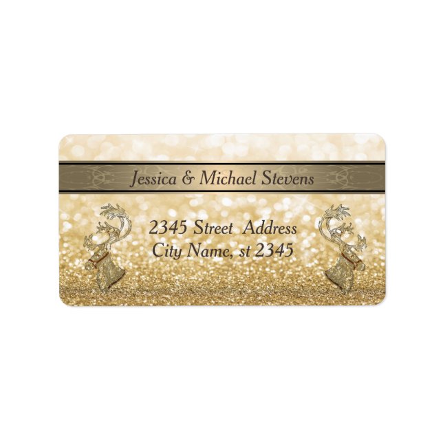 Elegant modern trendy glittery holiday reindeer label (Front)