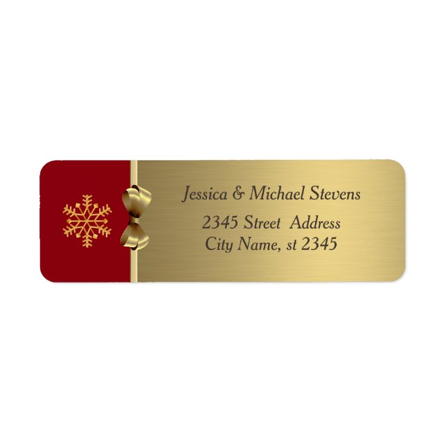 Elegant modern trendy gold/red holiday snowflake label (Front)