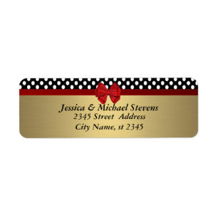Elegant modern trendy red bow Polka dots wedding Label