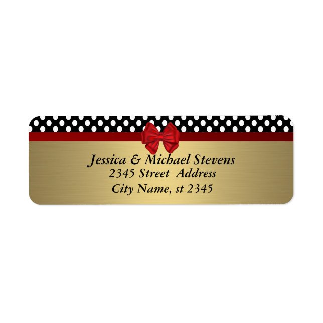 Elegant modern trendy red bow Polka dots wedding Label (Front)