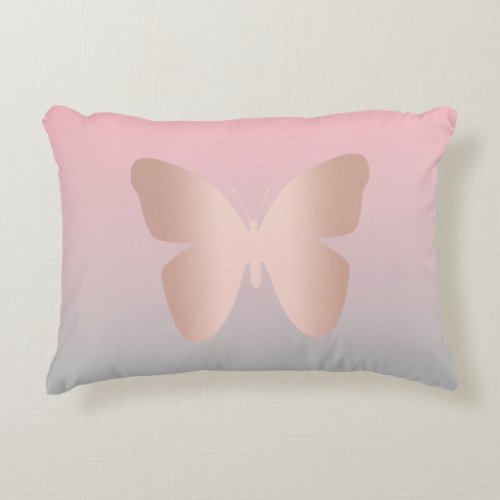 Elegant modern trendy rose gold butterfly accent pillow