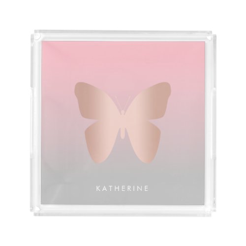 Elegant modern trendy rose gold butterfly acrylic tray