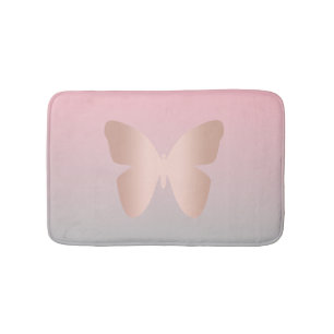 Elegant modern trendy rose gold butterfly bath mat