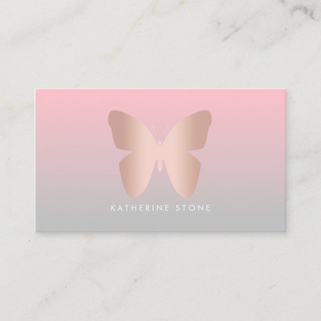 Elegant modern trendy rose gold butterfly business card (Front)