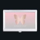 Elegant modern trendy rose gold butterfly business card case<br><div class="desc">Beautiful butterfly design in faux rose gold,  pink & grey.</div>