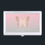 Elegant modern trendy rose gold butterfly business card case<br><div class="desc">Beautiful butterfly design in faux rose gold,  pink & grey.</div>