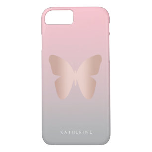 Elegant modern trendy rose gold butterfly iPhone 8/7 case