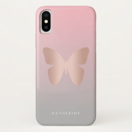 Elegant modern trendy rose gold butterfly iPhone XS case