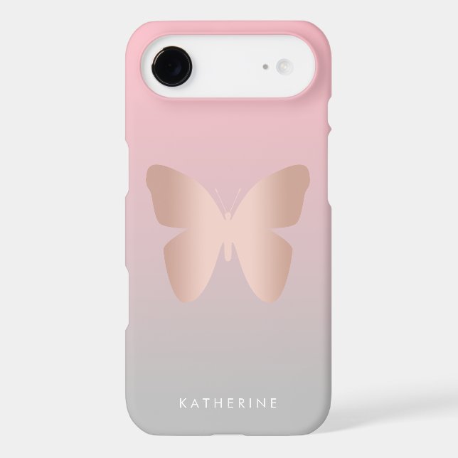 Elegant modern trendy rose gold butterfly Case-Mate iPhone case (Back)