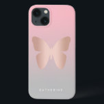 Elegant modern trendy rose gold butterfly iPhone 13 case<br><div class="desc">Beautiful butterfly design in faux rose gold,  pink & grey.</div>