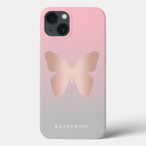 Elegant modern trendy rose gold butterfly iPhone 13 case