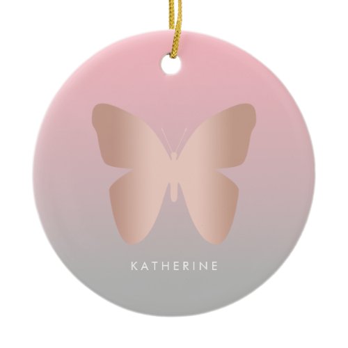 Elegant modern trendy rose gold butterfly ceramic ornament