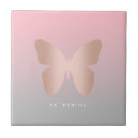 Elegant modern trendy rose gold butterfly ceramic tile<br><div class="desc">Beautiful butterfly design in faux rose gold,  pink & grey.</div>