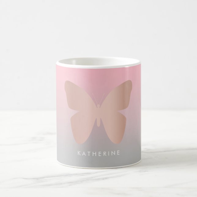 Elegant modern trendy rose gold butterfly coffee mug (Center)