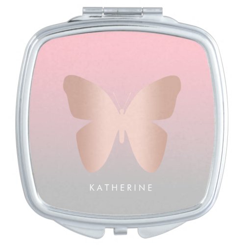 Elegant modern trendy rose gold butterfly compact mirror