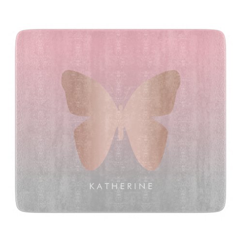 Elegant modern trendy rose gold butterfly cutting board