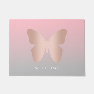 Elegant modern trendy rose gold butterfly doormat