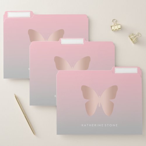 Elegant modern trendy rose gold butterfly file folder