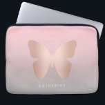 Elegant modern trendy rose gold butterfly laptop sleeve<br><div class="desc">Beautiful butterfly design in faux rose gold,  pink & gray.</div>