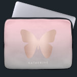 Elegant modern trendy rose gold butterfly laptop sleeve<br><div class="desc">Beautiful butterfly design in faux rose gold,  pink & gray.</div>