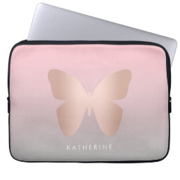Elegant modern trendy rose gold butterfly laptop sleeve