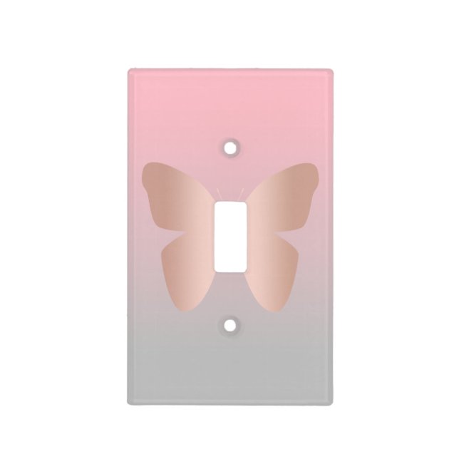 Elegant modern trendy rose gold butterfly light switch cover (Front)