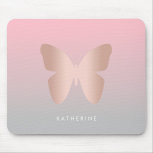 Elegant modern trendy rose gold butterfly mouse pad