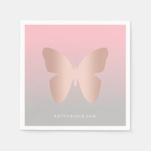 Elegant modern trendy rose gold butterfly napkins