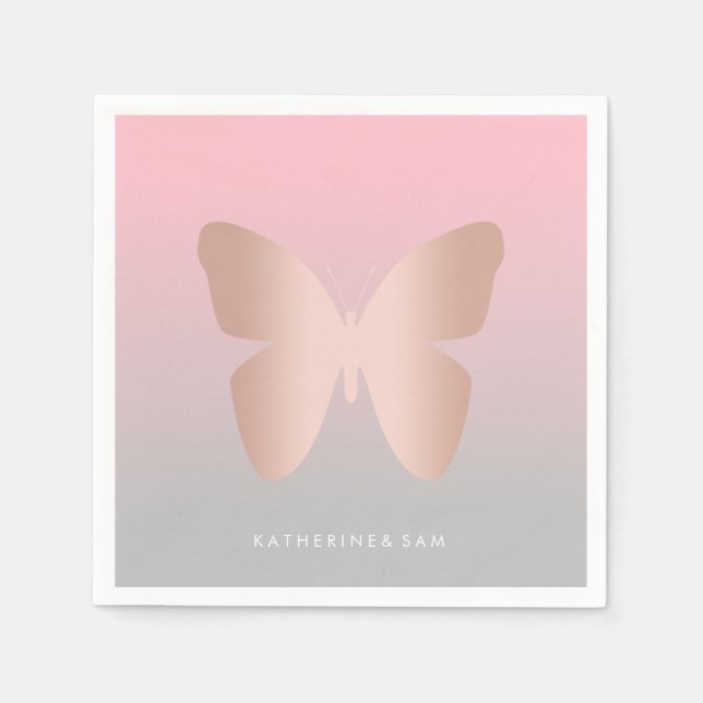 Elegant modern trendy rose gold butterfly napkins (Front)
