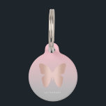 Elegant modern trendy rose gold butterfly pet ID tag<br><div class="desc">Beautiful butterfly design in faux rose gold,  pink & grey.</div>
