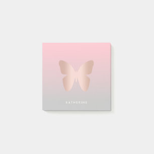 Elegant modern trendy rose gold butterfly post-it notes