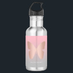 Elegant modern trendy rose gold butterfly stainless steel water bottle<br><div class="desc">Beautiful butterfly design in faux rose gold,  pink & grey.</div>