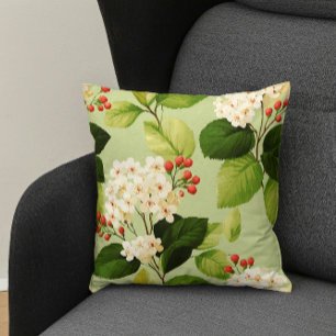 Elegant Modern Trendy Stylish Green White Floral  Throw Pillow