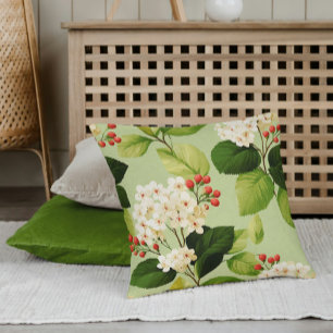 Elegant Modern Trendy Stylish Green White Floral  Throw Pillow