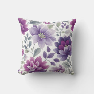 Elegant Modern Trendy Stylish Purple White Floral Throw Pillow