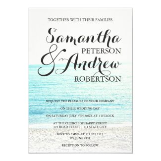 Elegant modern tropical beach photography wedding invitation