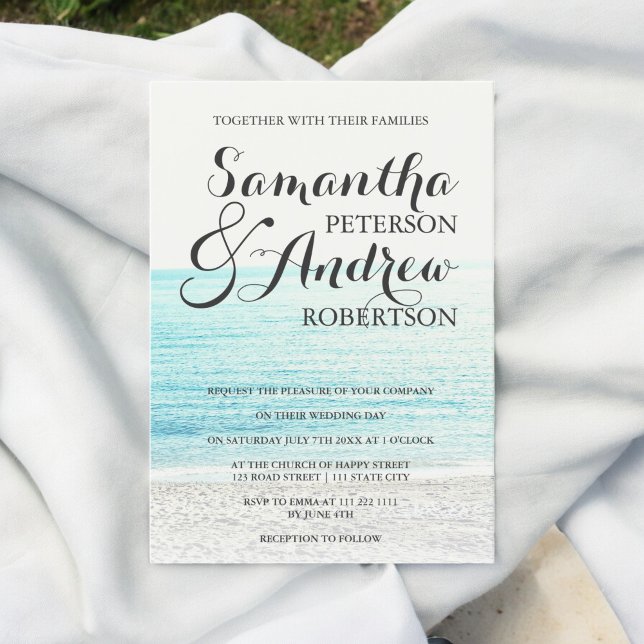 Elegant modern tropical beach photography wedding invitation (Elegant modern tropical beach photography wedding invitation)