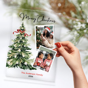 Elegant Modern Two Photo Christmas Tree Acrylic Invitations