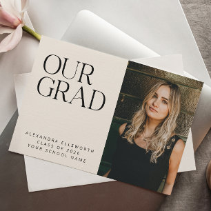 Elegant Modern Two Photo Ivory Simple Graduation Announcement